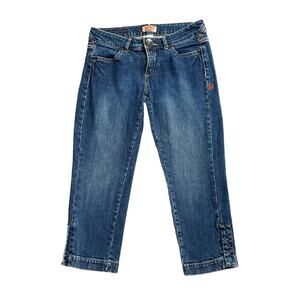 Vintage Y2K No Boundaries Snap Hem Low Rise Cropped Skinny Blue Jeans Size 9